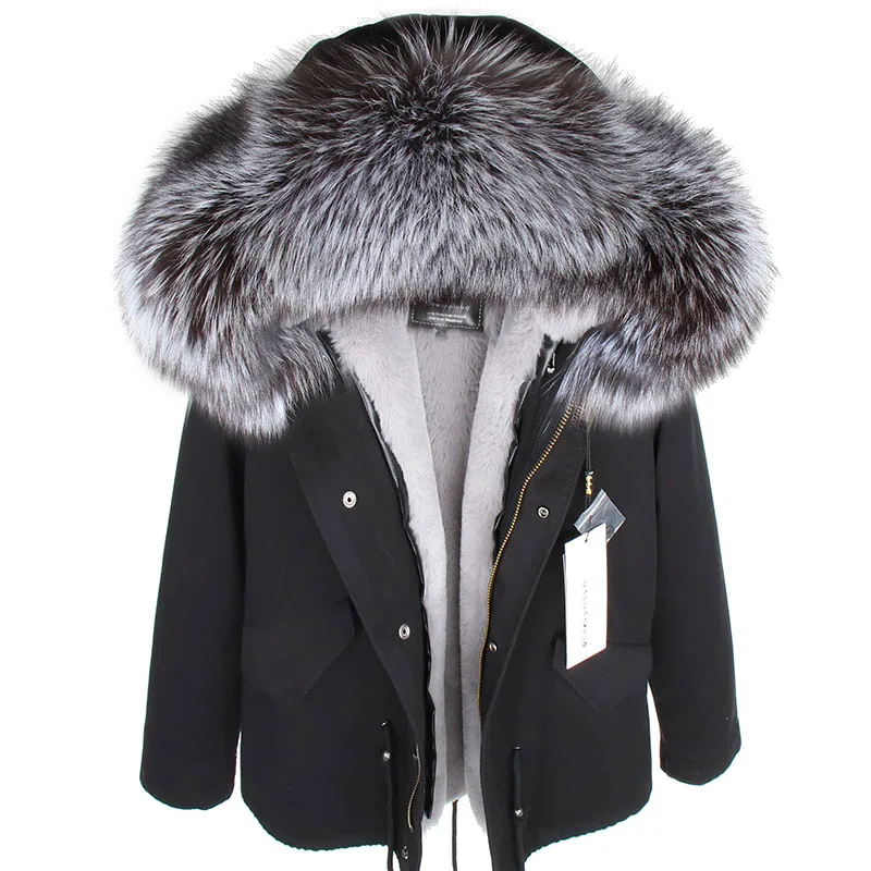 MAOMAOKONG 2025 abrigo de piel auténtica nueva moda Cuello de piel de zorro ropa de invierno para mujer forro extraíble chaqueta gruesa Parka corta