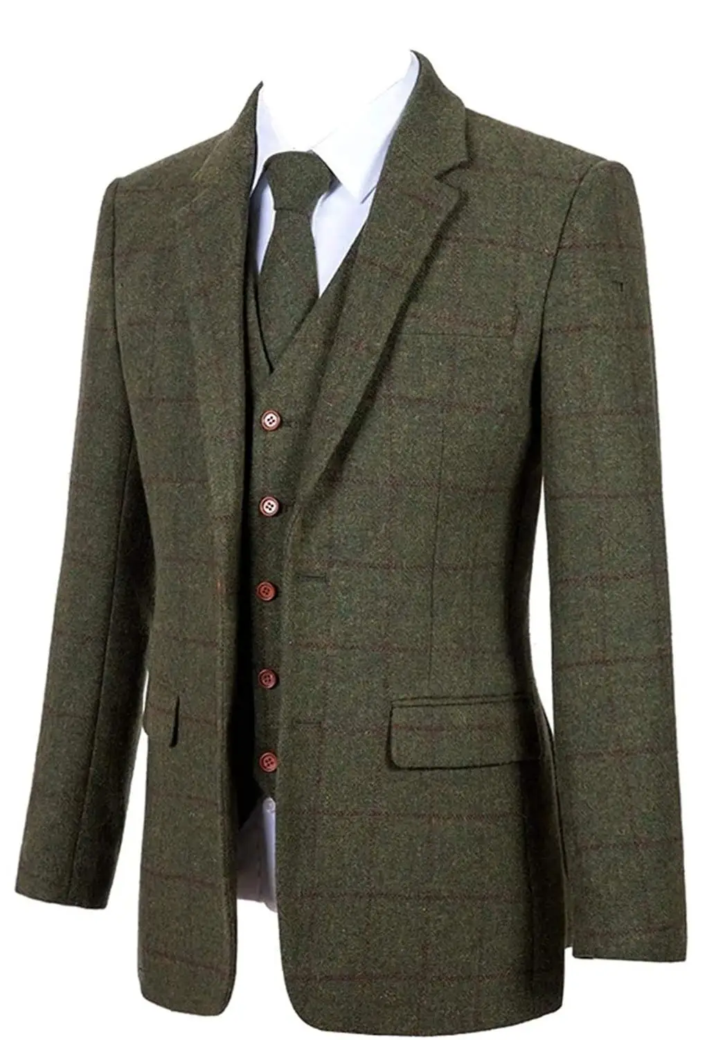 Trajes de 3 piezas para hombre, esmoquin formal de negocios con solapa de muesca para padrinos de boda, esmoquin a cuadros de lana para actividades de fiesta, boda (Blazer + chaleco + pantalón)