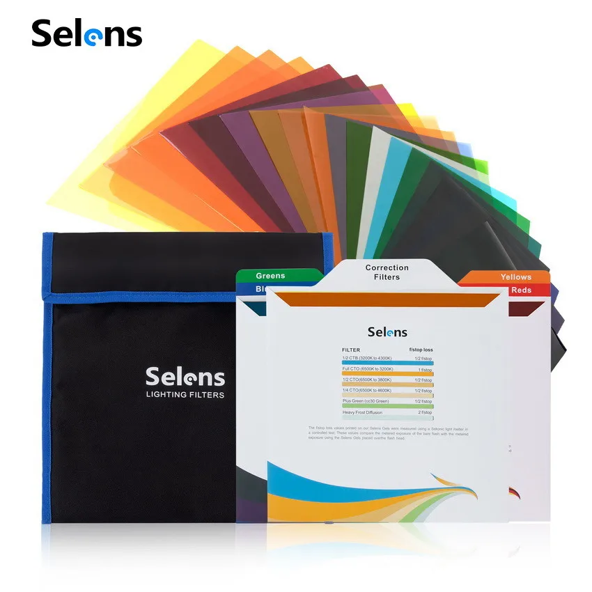 Filtros de Gel de iluminación Selens, 25x25cm, 20 piezas, Kit de película de hoja de luz de corrección de Color transparente para estudio fotográfico con bolsa
