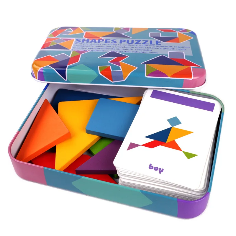 Rompecabezas de animales con diseño de madera 3D, juguete Tangram colorido para niños, juegos de clasificación de educación temprana Montessori, juguetes, regalo para niños