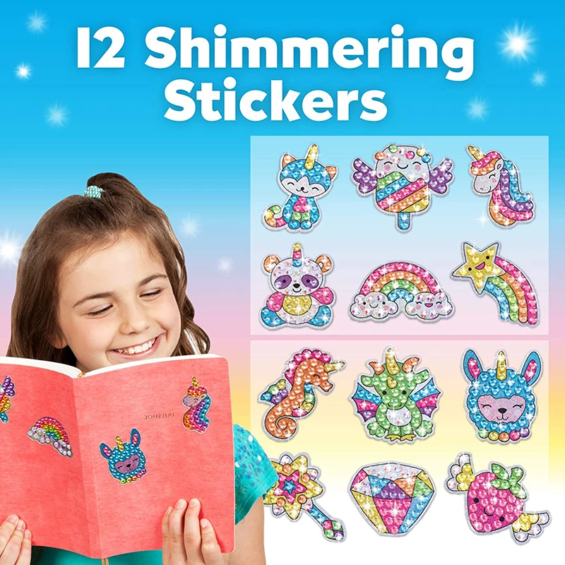 Kit de 12 pegatinas de pintura de diamante con gema grande, artesanía artística para niñas y niños, unicornio, Animal, Sealife, mosaico mágico, punto, juguetes adhesivos, regalos