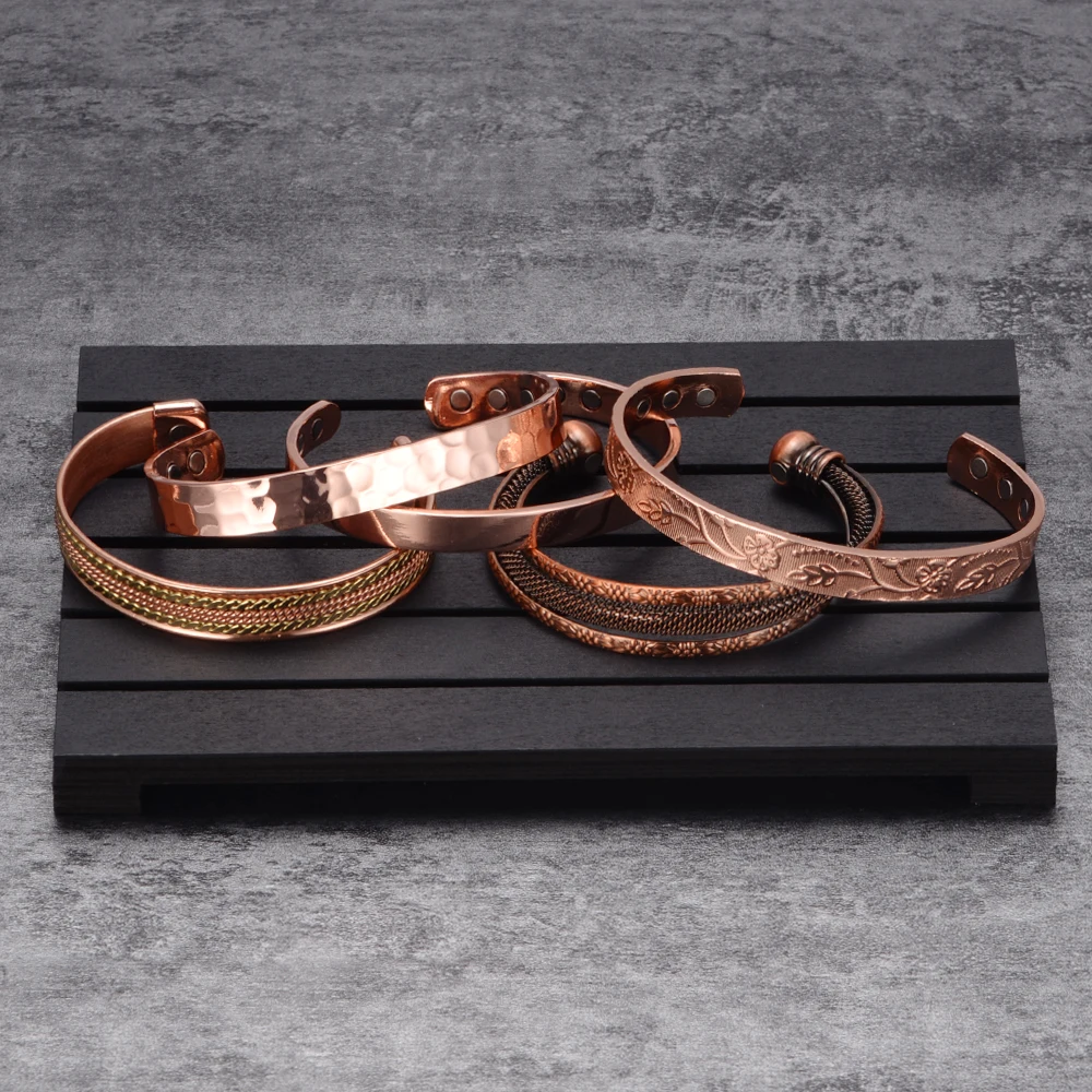 Pulsera de cobre puro Vinterly para hombre, brazaletes abiertos magnéticos Vintage ajustables con imán alto, joyería de energía saludable para hombres y mujeres