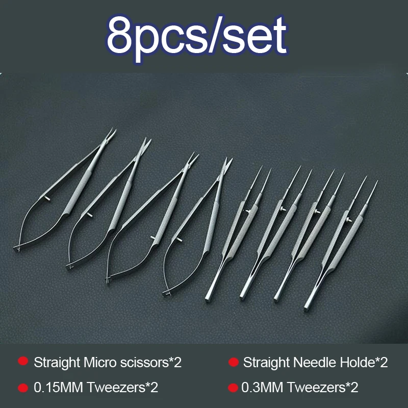 Nuevo 4 unids/set instrumentos microquirúrgicos oftálmicos 12,5 cm tijeras + porta agujas + pinzas herramienta quirúrgica de acero inoxidable
