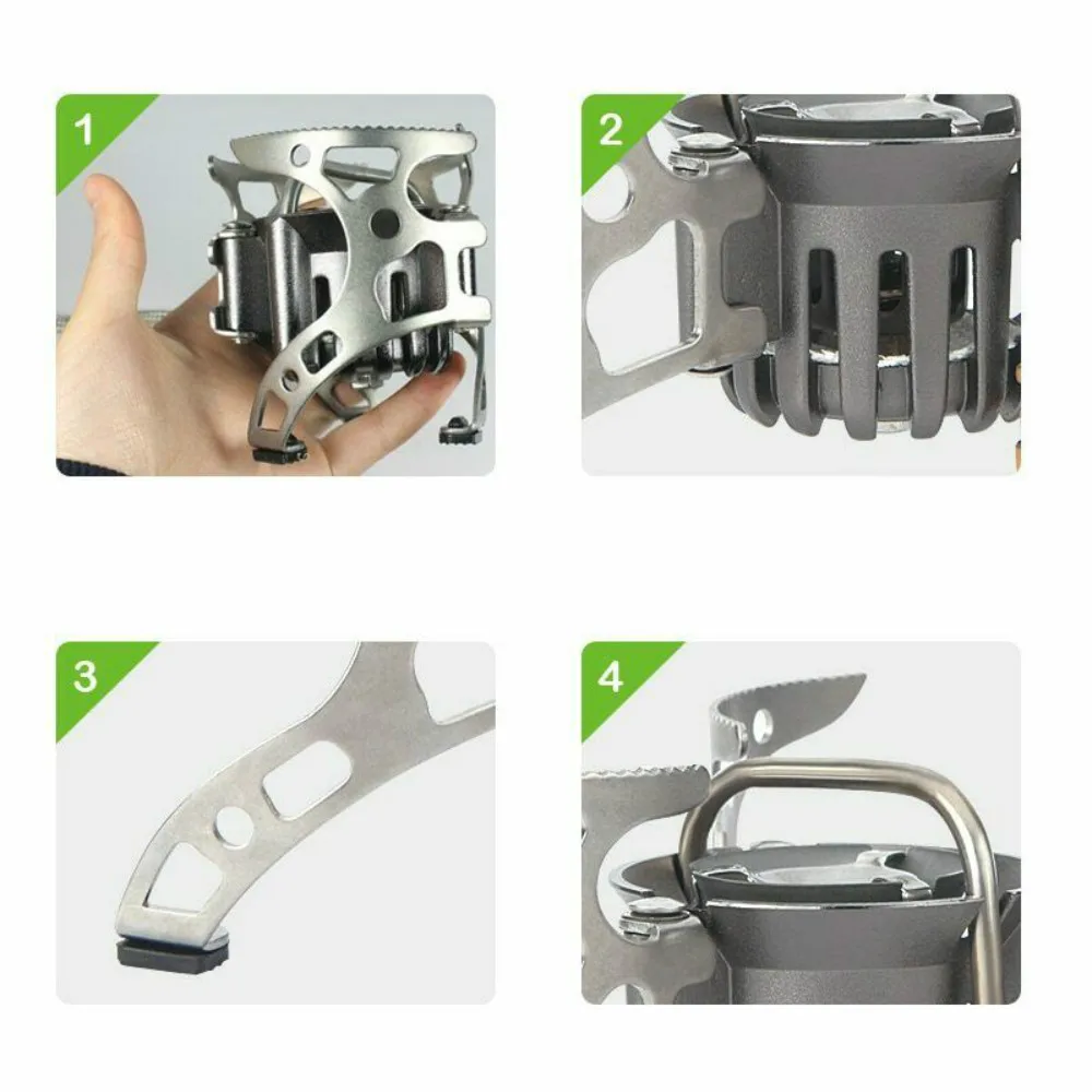BRS-8 Estufas de camping portátiles para uso en exteriores, multiuso para aceite/gas, con una botella de combustible, utensilios de cocina plegables para senderismo, juego de quemadores para picnic.