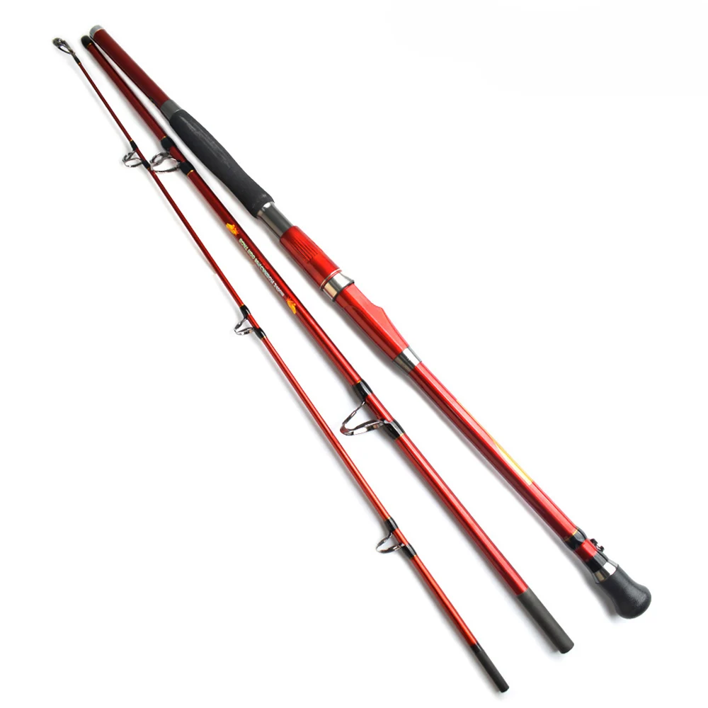 Caña de pescar de fibra de alto carbono, potencia máxima de 30kg, 1,8 m, 2,1 m, 2,4 m, caña de pescar de Jigging lento para barco de mar, 3 secciones, agua salada del océano