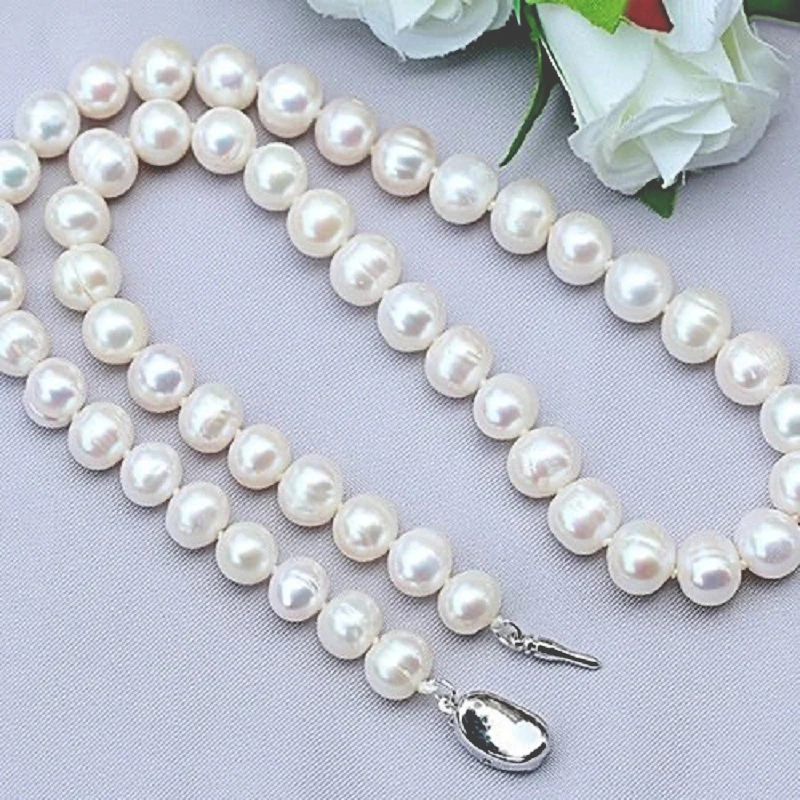 Collares de perlas naturales, joyería de perlas de agua dulce de 9-10mm, collar de plata de ley 925 para mujer, regalo de compromiso