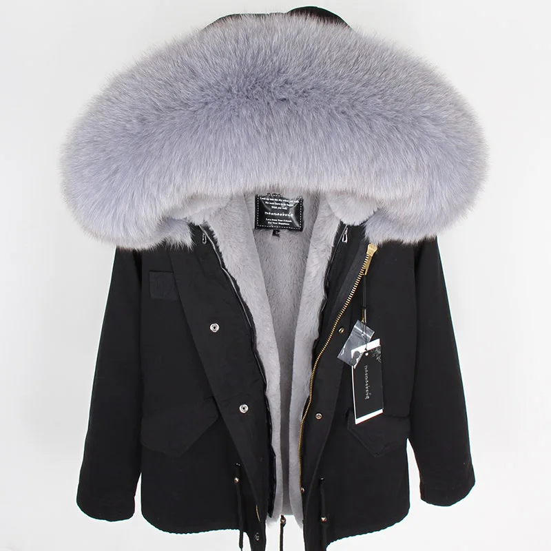 MAOMAOKONG 2025 abrigo de piel auténtica nueva moda Cuello de piel de zorro ropa de invierno para mujer forro extraíble chaqueta gruesa Parka corta