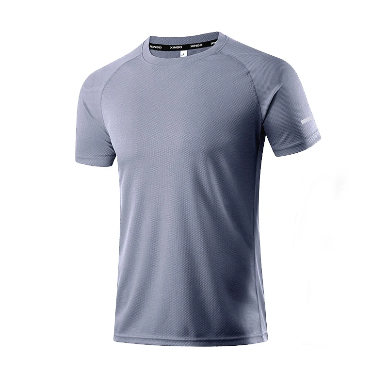 Camiseta para correr de poliéster de secado rápido para hombre, camiseta transpirable para Fitness, ropa de ejercicio de entrenamiento, camiseta deportiva para gimnasio, camisetas ligeras