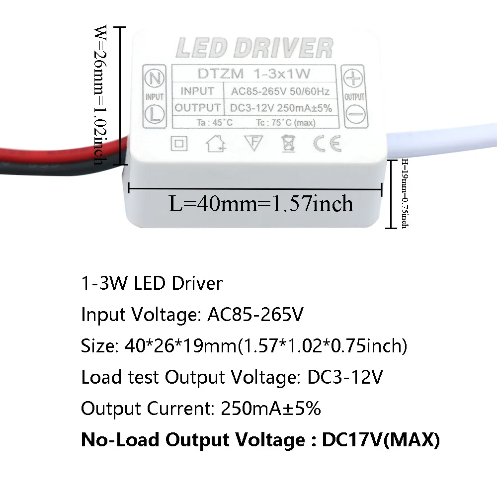 Controlador LED 250mA 1-3W 3-5W 4-7W 8-12W 12-18W 18-25W 25-36W Unidad de fuente de alimentación LED 250mA AC90-265V transformadores de iluminación para LED