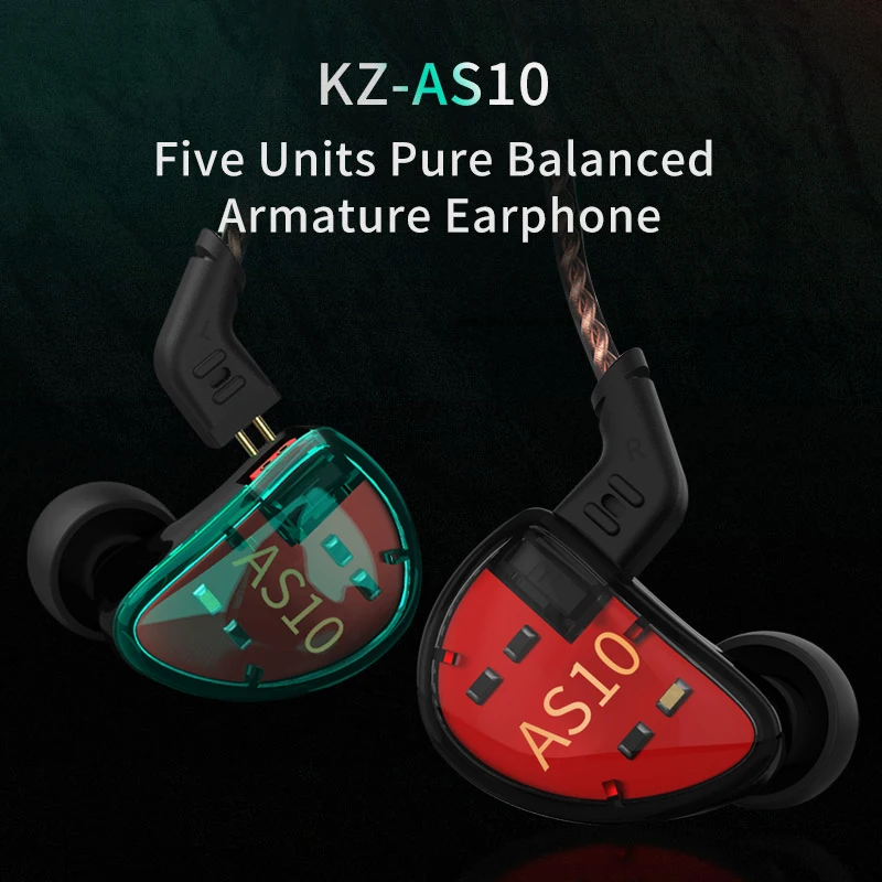 KZ-auriculares AS10 HIFI con cable y cancelación de ruido, audífonos comunes con Monitor de graves para juegos, Amature 5BA