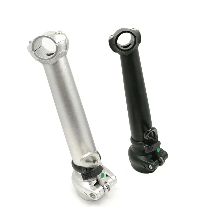 Vástago de bicicleta plegable 412, manillar de 25,4mm, horquilla de 28,6mm, 21,5 cm, doble tuerca, fijación interior, tubo de vástago plegable negro/plateado