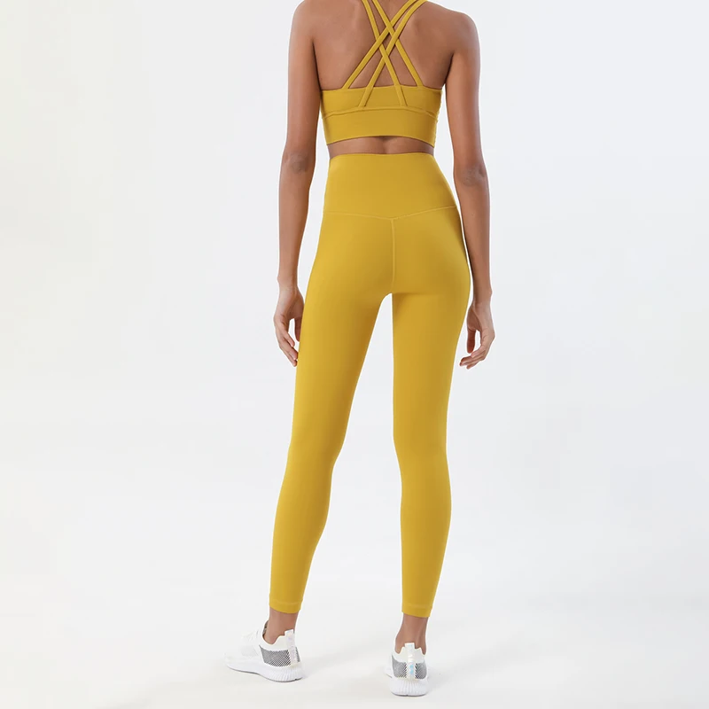 SOISOU-Conjunto de Yoga de nailon para mujer, chándal de gimnasio, conjunto de Fitness, Leggings, Sujetador deportivo, ropa deportiva transpirable, 2 piezas