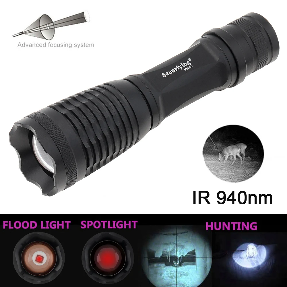 Linterna IR de seguridad de 850nm y 940nm, foco con zoom, luz infrarroja para caza, impermeable, visión nocturna, lámpara para Rifle