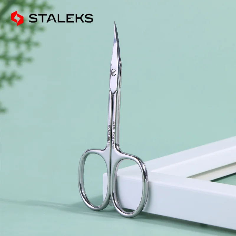 STALEKS Expert-Tijeras de cejas de acero inoxidable 50-2, herramienta para el cuidado de las uñas, exfoliante de boca curva, 1 unidad