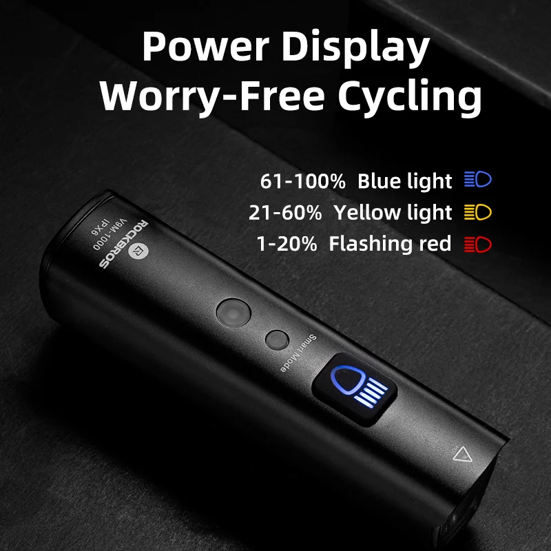 ROCKBROS-Luz LED inteligente con sensor de vibración para bicicleta, lámpara frontal de 1000 lúmenes, 4000mAh, 5 modos, tipo c