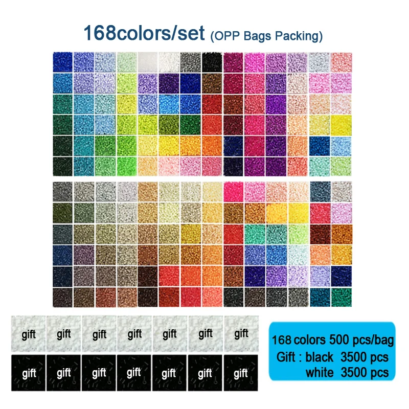 168 colores/set Yantjouet Kit de Mini Perlas de Hierro de 2.6mm para Pixel Art, Perlas Perler, Perlas Hama, Perlas Fusibles, Regalo, Negro/Blanco, Puzzles DIY