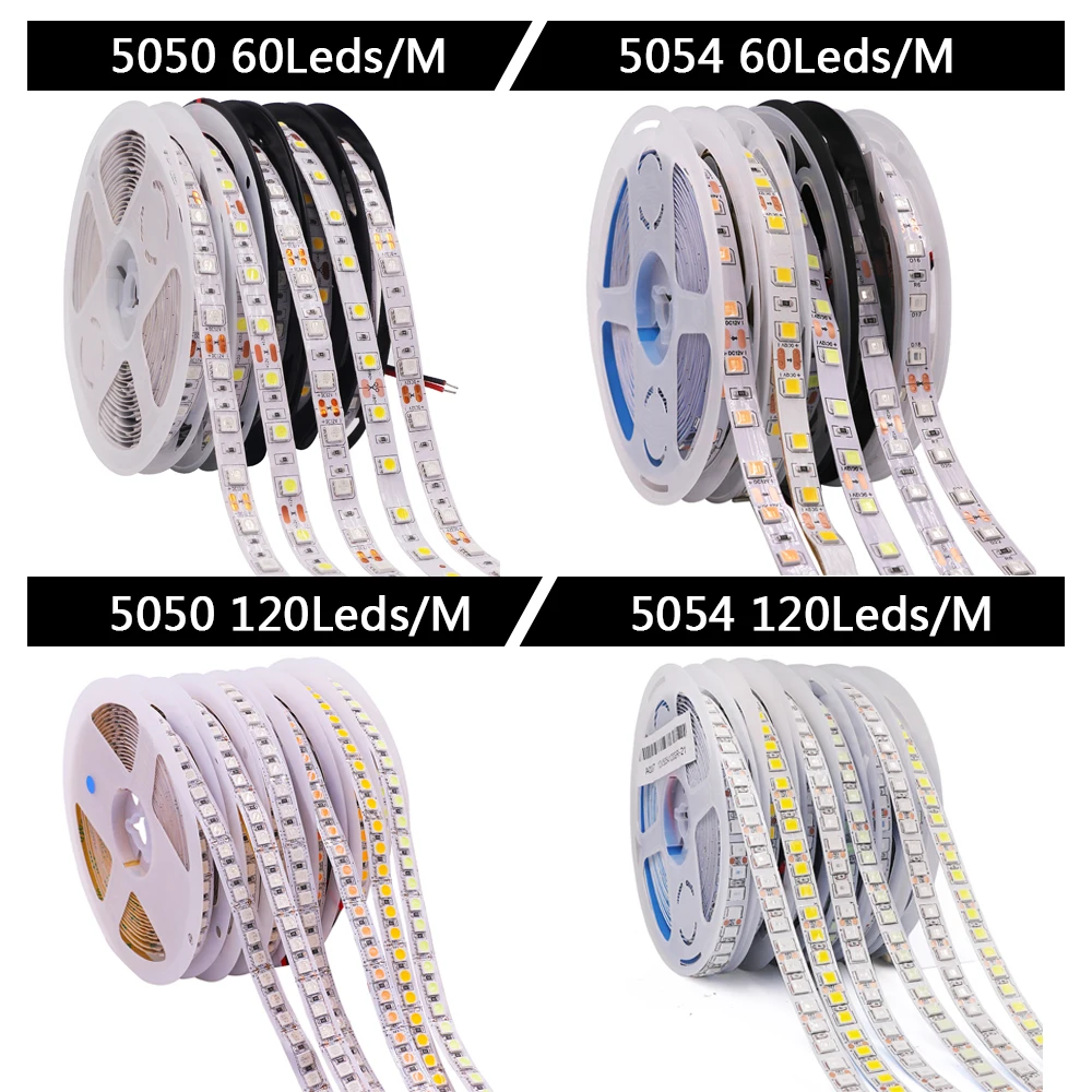 Tira de luces LED de 5M SMD 5050 5054 cinta LED cinta impermeable diodo 12V 2835 luces de neón flexibles 60/120Leds/m luces LED para decoración de habitaciones