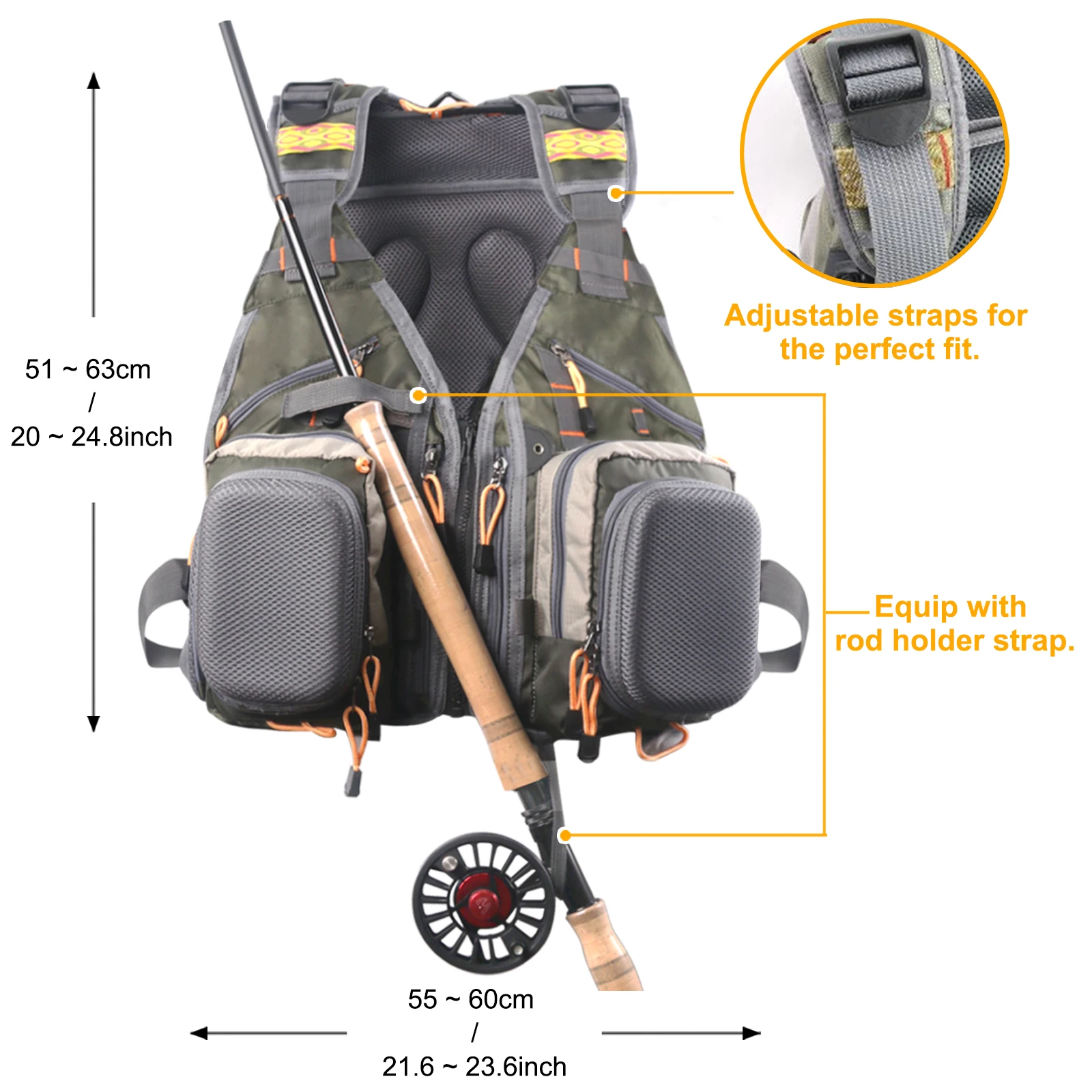 Chaleco de pesca con mosca Maximumcatch con bolsillos multifunción, mochila de pesca de tamaño ajustable, bolsa de pesca