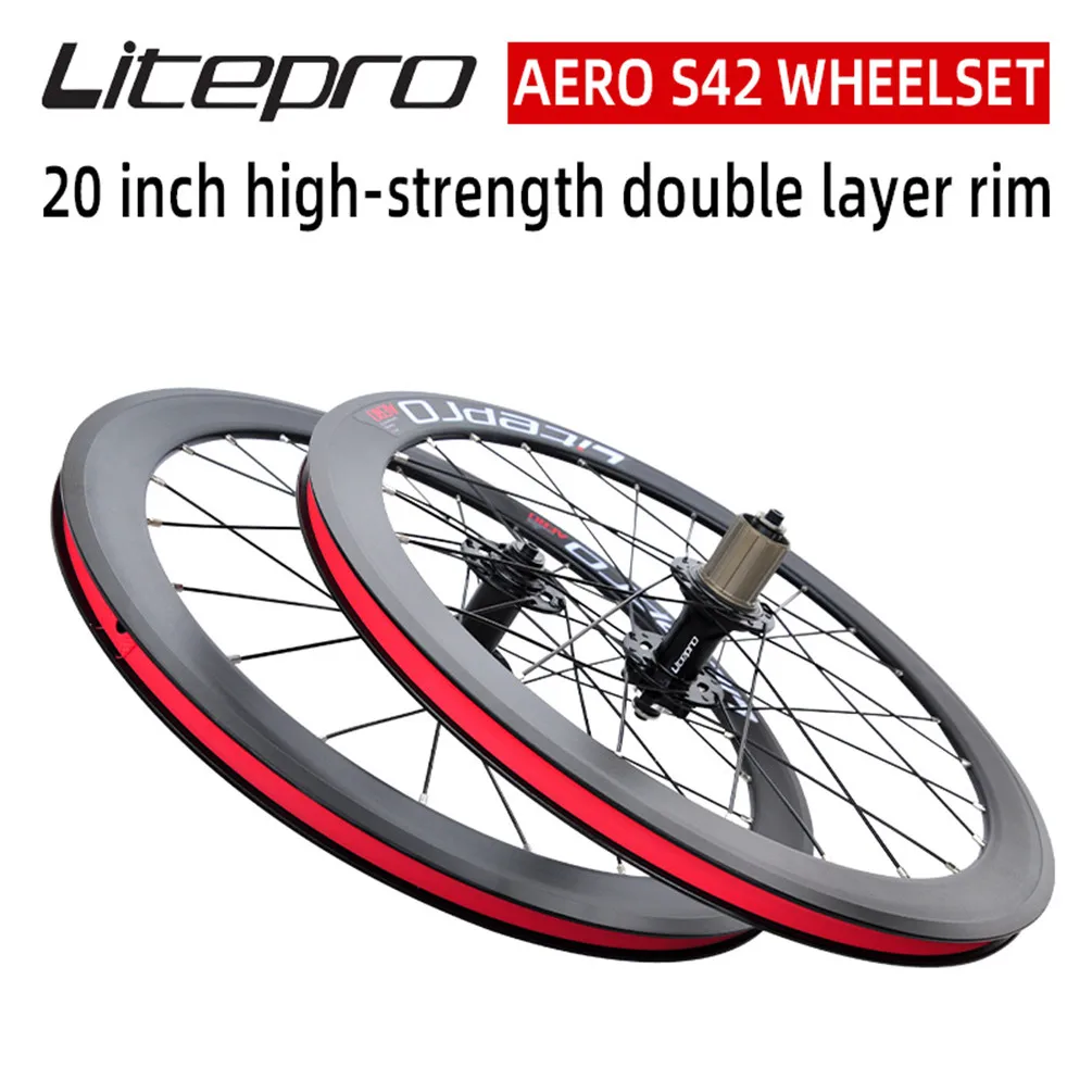 Bicicleta Plegable Litepro S42 AERO de 20 Pulgadas 406/451 con Frenos de Disco V, Juego de Ruedas de 11 Velocidades, 4 Rodamientos Sellados, Ruedas de Aleación, Llantas de Bicicleta BMX