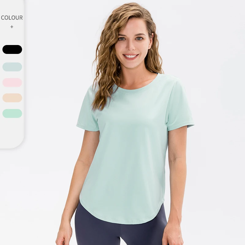 Top de Yoga para mujer, Camiseta deportiva de manga corta sólida, Top holgado para Fitness y Yoga, camiseta de gimnasio, camiseta informal para correr, camiseta de entrenamiento