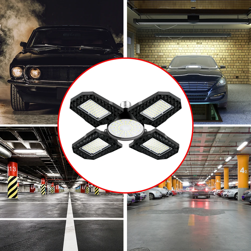 Lámpara LED para garaje, reflector de 220V, bombilla E27 de 200W, 300W, 400W, iluminación Industrial, lámpara plegable para almacén, lámpara de techo para gimnasio