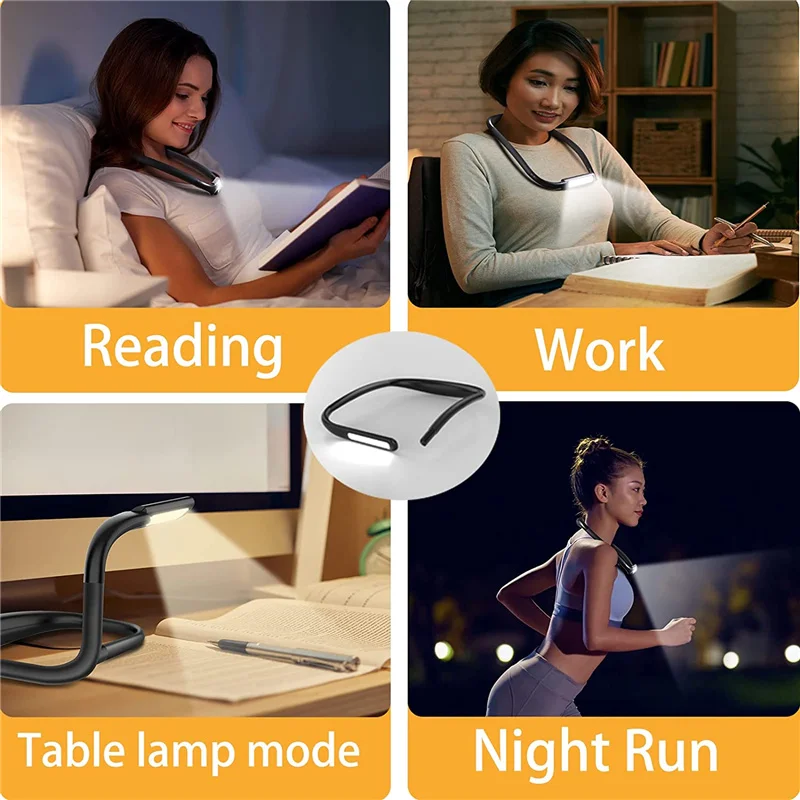 Lámpara de lectura USB de alta calidad, luz de libro para el cuello, recargable, manos libres, LED duradero para Camping, reparación de iluminación, luz nocturna de lectura