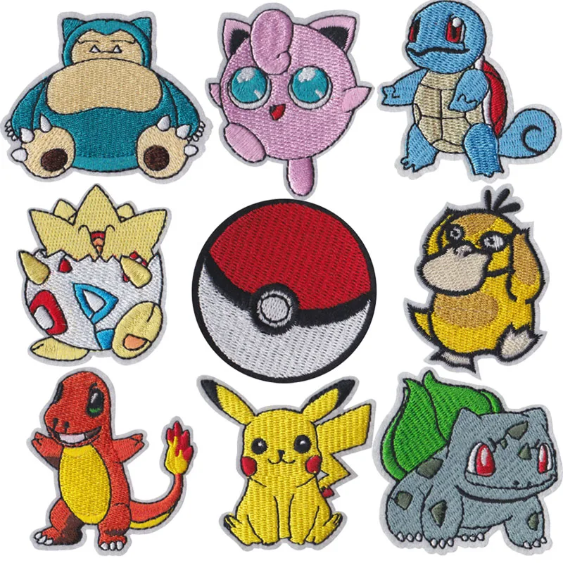 Parches de Tela de Pikachu, Adhesivos para Ropa, Parches Bordados para Coser, Apliques Termoadhesivos para Ropa, Decoración de Prendas con Dibujos Animados, DIY