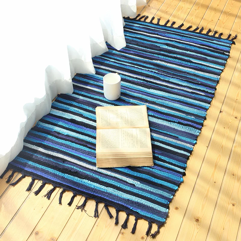Alfombra y alfombra Retro hecha a mano con borlas de tela de algodón para el hogar, tapiz para el salón, alfombra absorbente para el suelo, decoración Bohemia para cocina