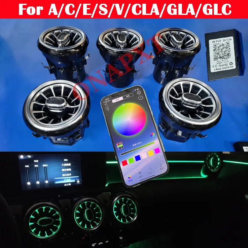 LED para Benz A/C/E/S/V/CLA/GLA/GLC W176 W205 W213 W222 W447 W117 W156 X253 boquilla de aplicación Bluetooth luz ambiental turbina de ventilación