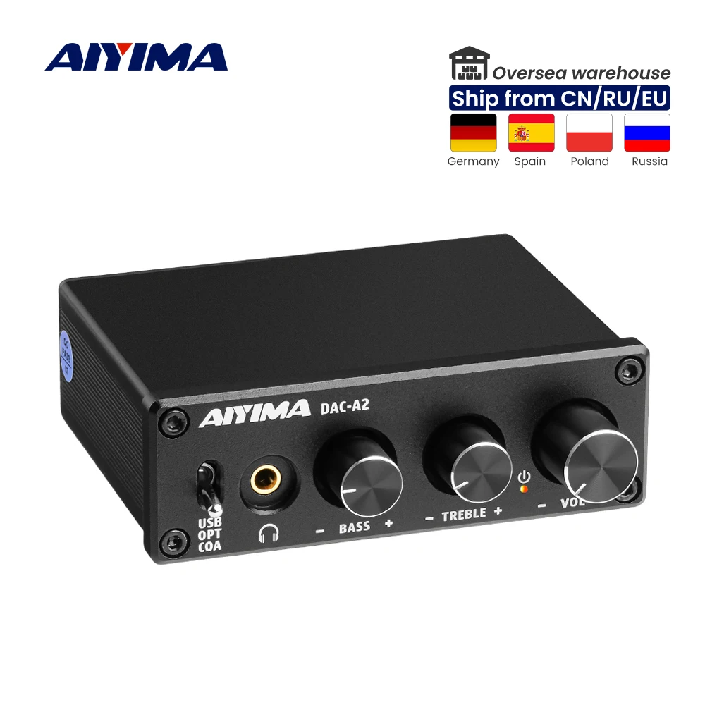 AIYIMA DAC-A2 Amplificador 2,0 decodificador Digital Hifi USB DAC Audio amplificador de auriculares 24 bits 96KHz salida óptica Coaxial RCA