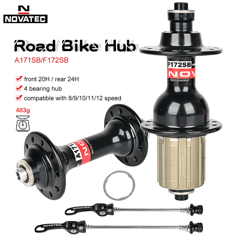 Novatec buje de bicicleta de carretera A171SB/F172SB delantero 20H trasero 24H disco de buje de bicicleta plegable de liberación rápida 4 rodamientos para 8-9-10-11-12 velocidades