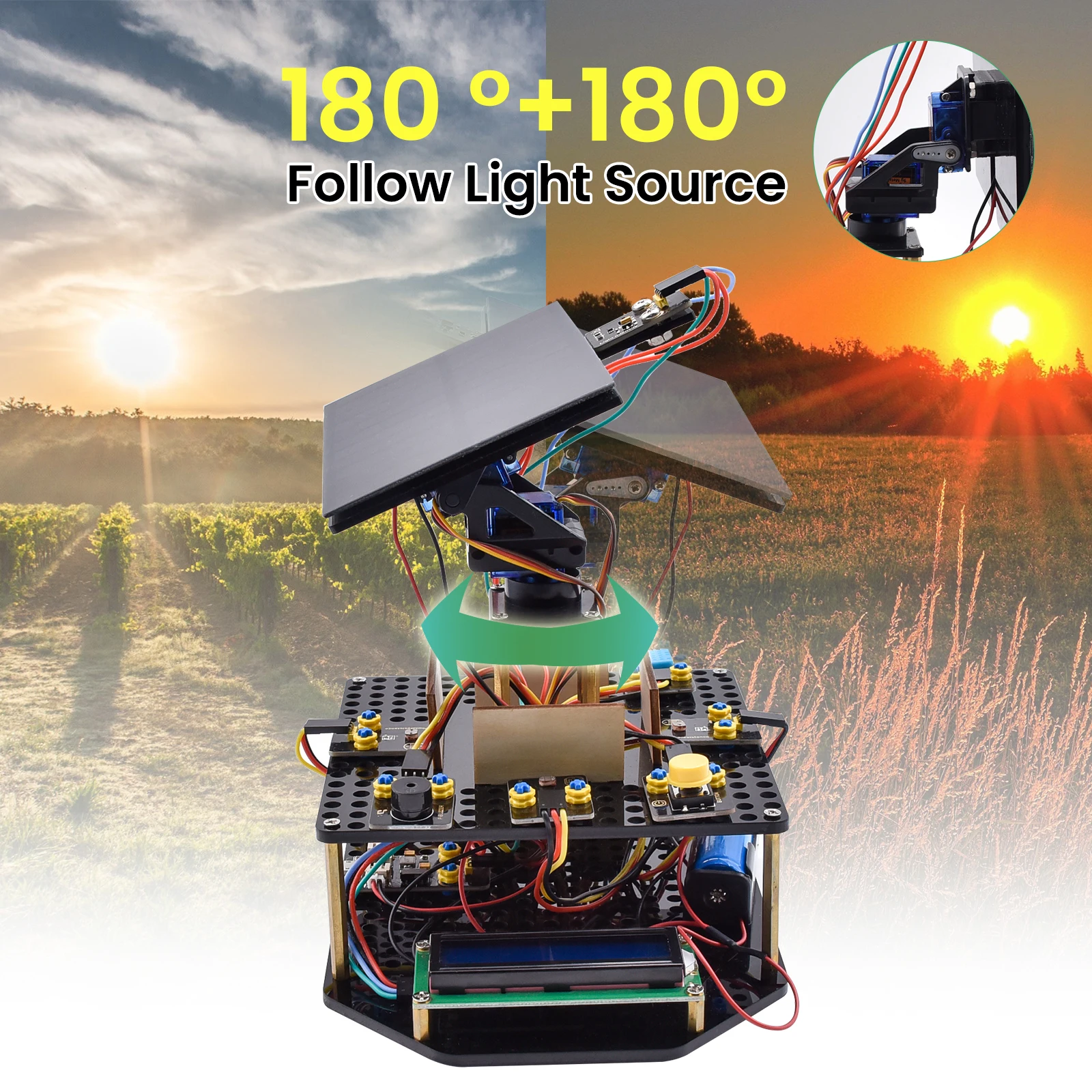 Keyestudio-Kit de seguimiento de Panel Solar, sistema de seguimiento, Kit electrónico para Arduino UNO, juguetes de programación para niños con pantalla LCD 1602