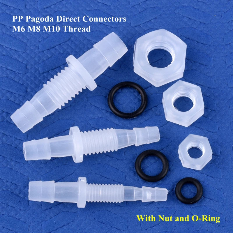 5 ~ 200 Uds M6 ~ M10 a 3 ~ 8mm PP conector directo de pagoda con tuerca ​ Adaptador de bomba de aire para tanque de acuario con junta tórica, junta de manguera de placa pasante