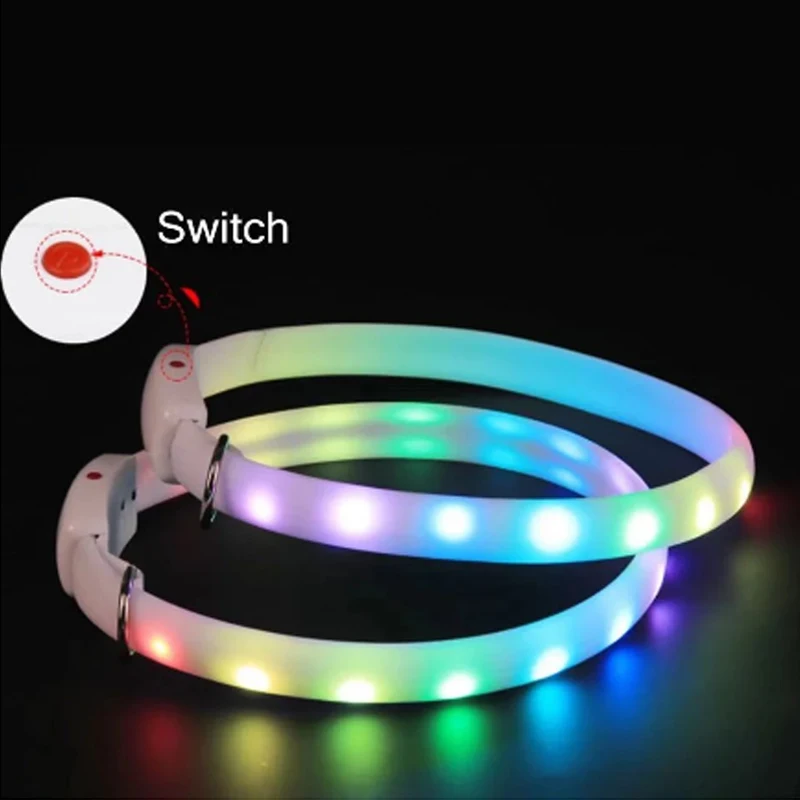 Collar de perro recargable por USB con hebilla D, luz LED, Collar brillante de seguridad nocturna, Collar intermitente luminoso para mascotas, arneses antipérdida