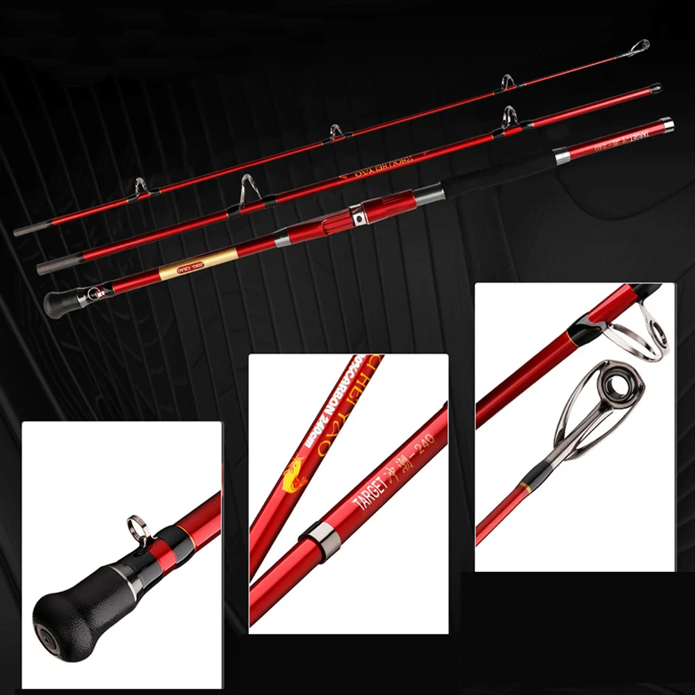 Caña de pescar de fibra de alto carbono, potencia máxima de 30kg, 1,8 m, 2,1 m, 2,4 m, caña de pescar de Jigging lento para barco de mar, 3 secciones, agua salada del océano