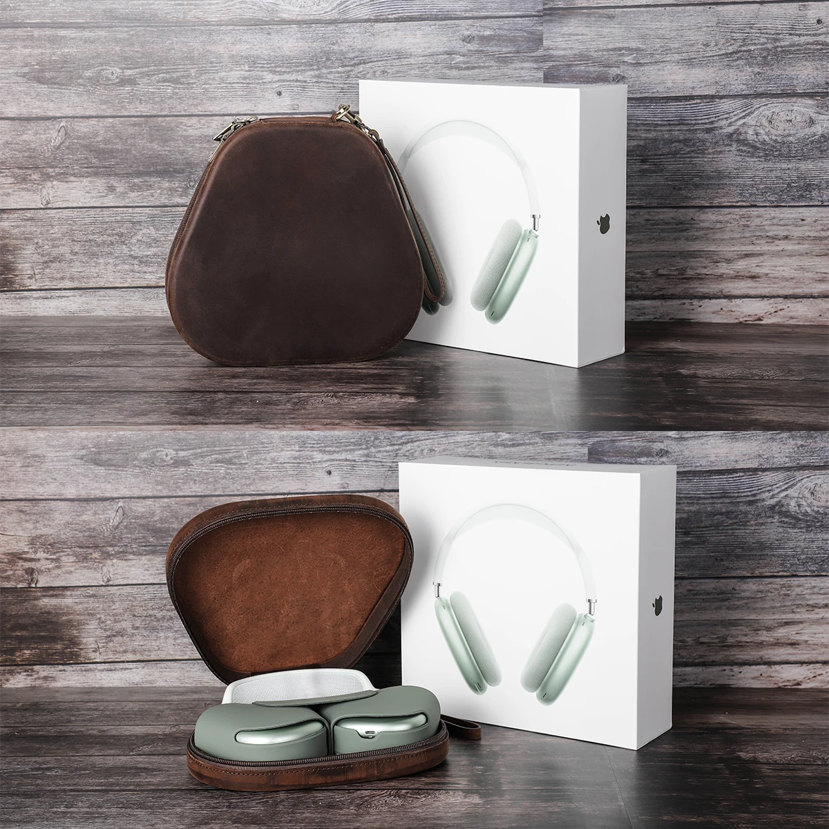 Estuche rígido para auriculares CONTACT'S FAMILY para Apple Airpods Max, caja hecha a mano de cuero de vaca para Sony WH1000XM4, bolsas de transporte para auriculares