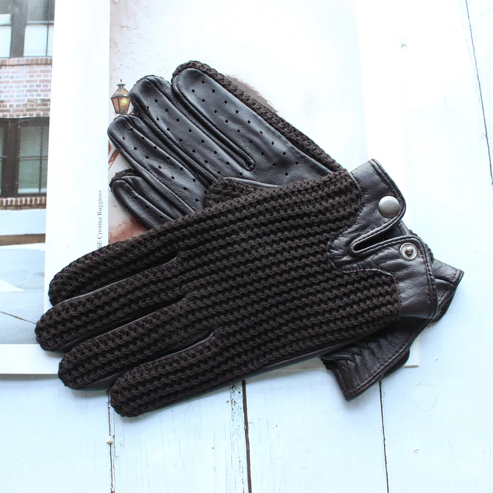Guantes de Conducción de Cuero de Alta Calidad para Hombre, Antideslizantes, con Pantalla Táctil, Tejidos en Piel de Oveja, Transpirables, para Motociclismo