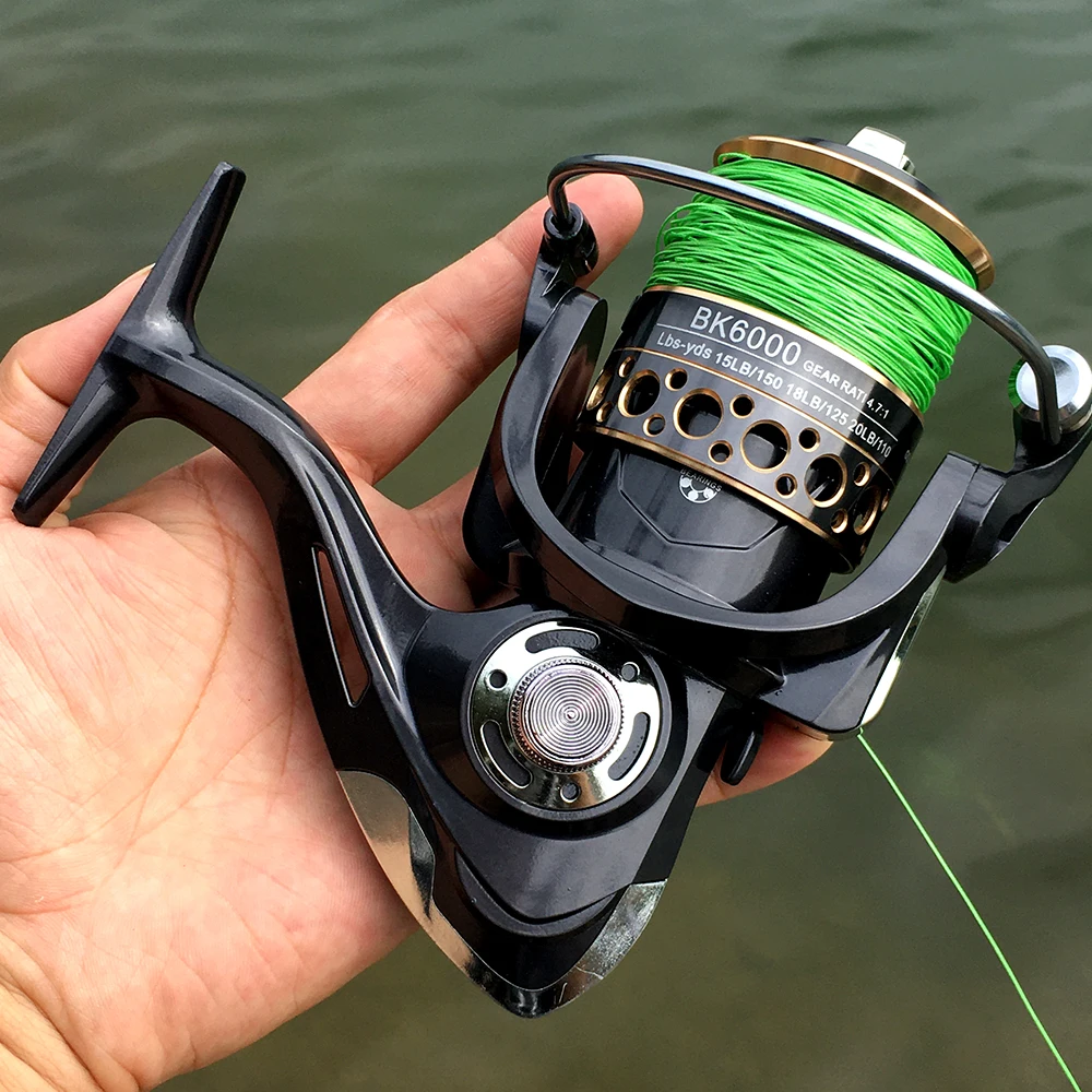 Carrete giratorio de pesca, bobina de Metal de 5,2: 1/4.7:113BB, rodamientos de bolas, BK2000-7000 de pesca de carpa, aparejos de mar