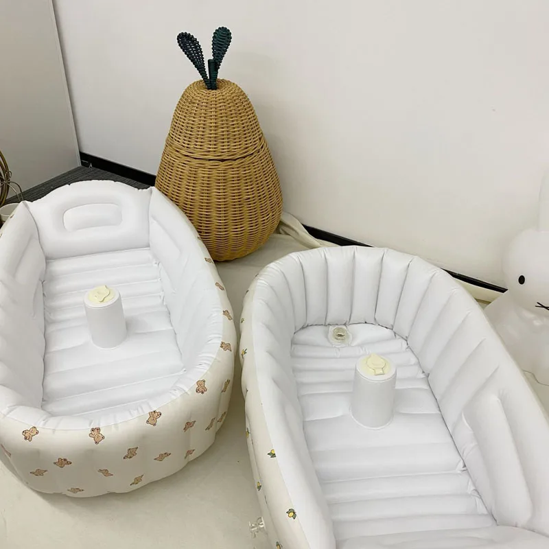 Silla de bañera inflable multifuncional de PVC para bebé, taburete de baño plegable de oso bonito