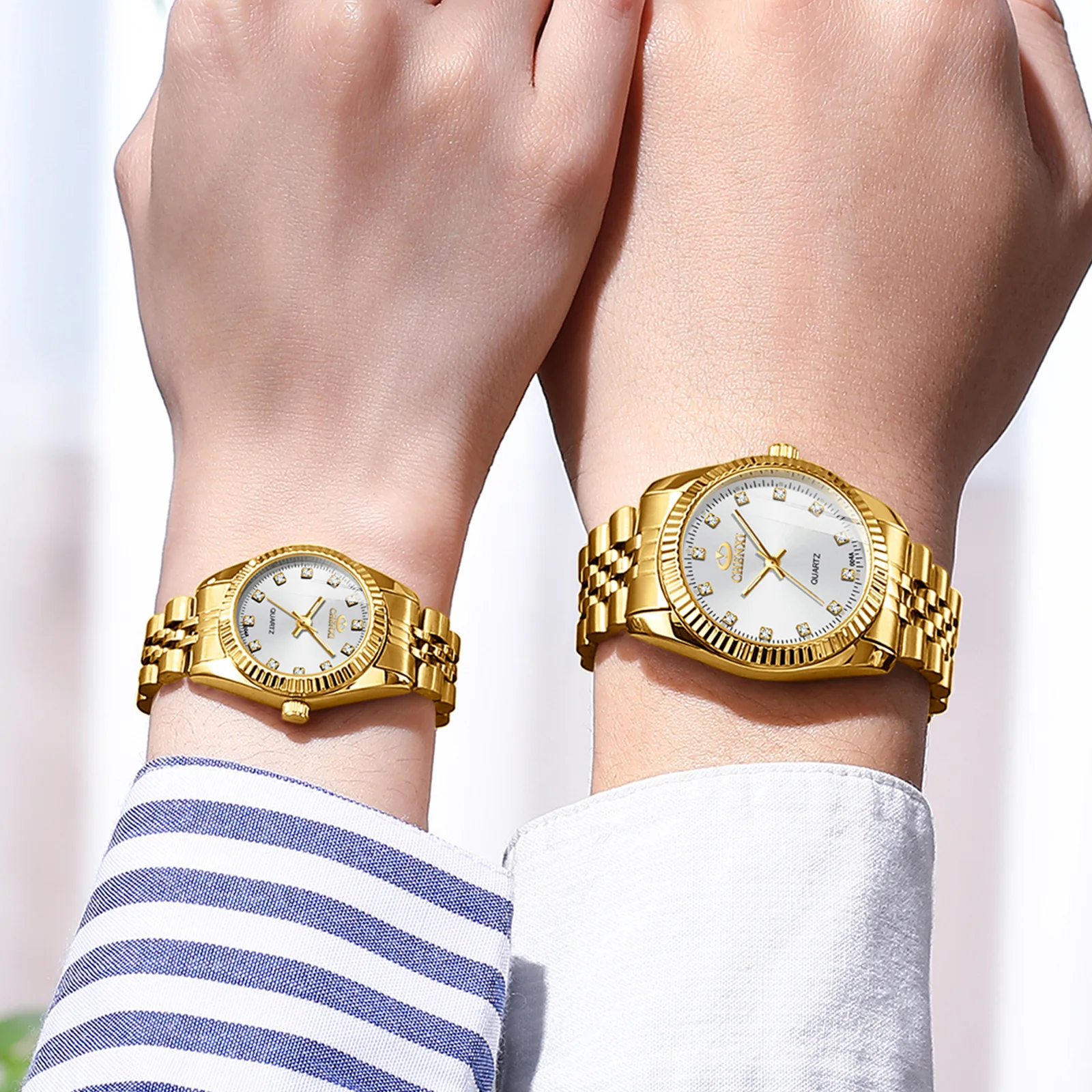 Marca CHENXI, reloj dorado de lujo para mujer, reloj para mujer, vestido para mujer, relojes de pulsera impermeables de cuarzo con diamantes de imitación