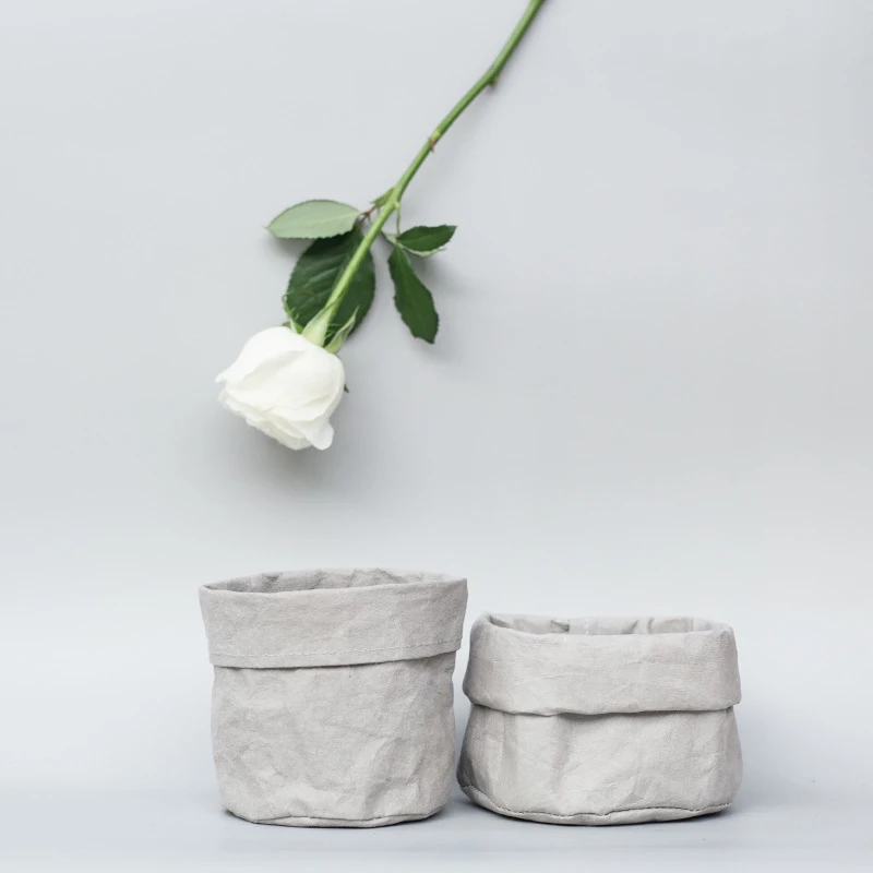 Cesta de flores de papel Kraft Retro para maquillaje de escritorio, cesta de almacenamiento de tela lavable, cubierta de maceta de flores, soporte para bolígrafos, suministros para el hogar