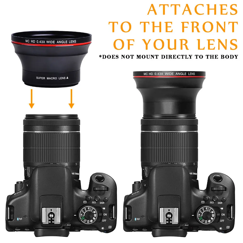 52 55 58MM 0,43x lente de cámara gran angular HD profesional Macro para Canon EOS Rebel 77D T7i T6s T6i T6 T5i T5 T4i T3i T3 SL1 1100D