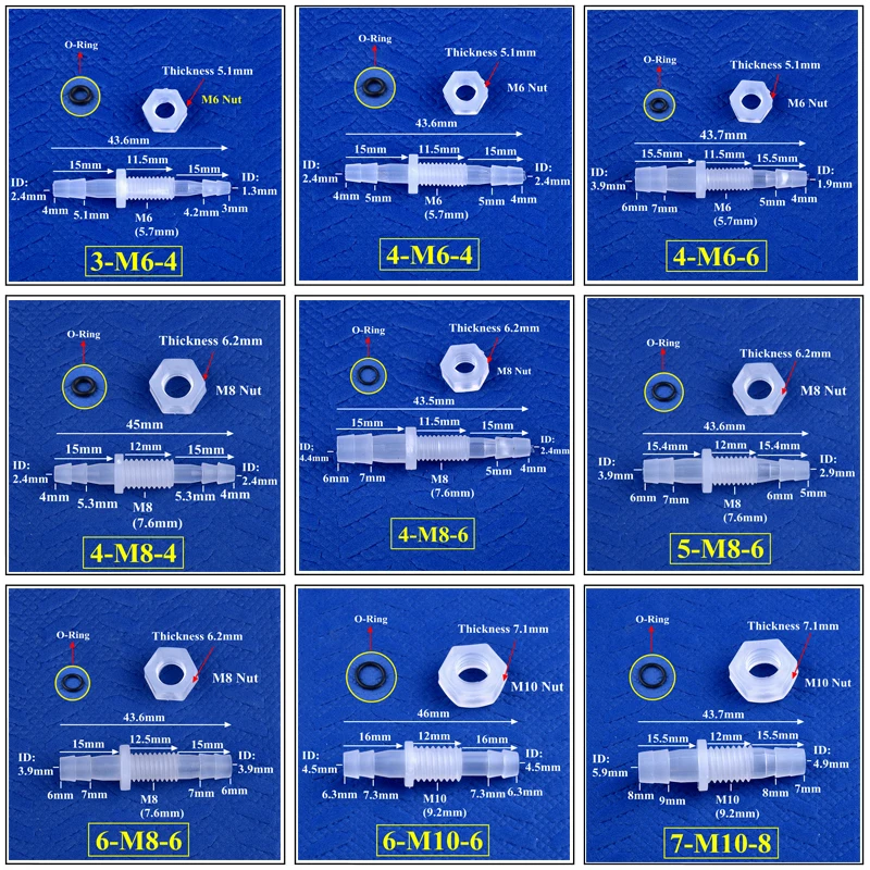 5~200 piezas de conectores hexagonales de PP de 3~8 mm, M6~M10, tipo Pagoda, de conexión directa ​ Adaptador de Bomba de Aire para Acuario con Junta Tórica, Conector para Manguera de Riego de Jardín