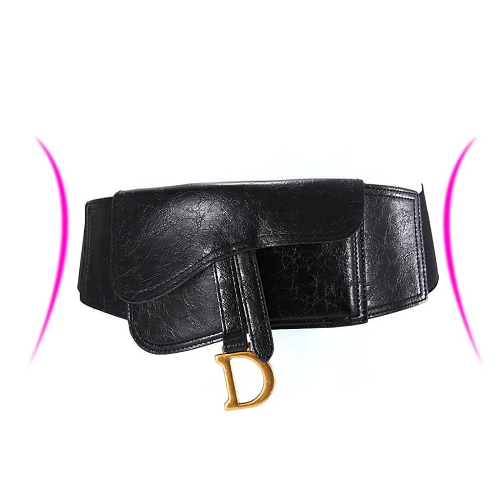Cinturón de cuero ajustado para mujer, marca de diseñador de lujo, letra D, cinturilla elástica, bolsillo ancho para vestido femenino, faja elegante