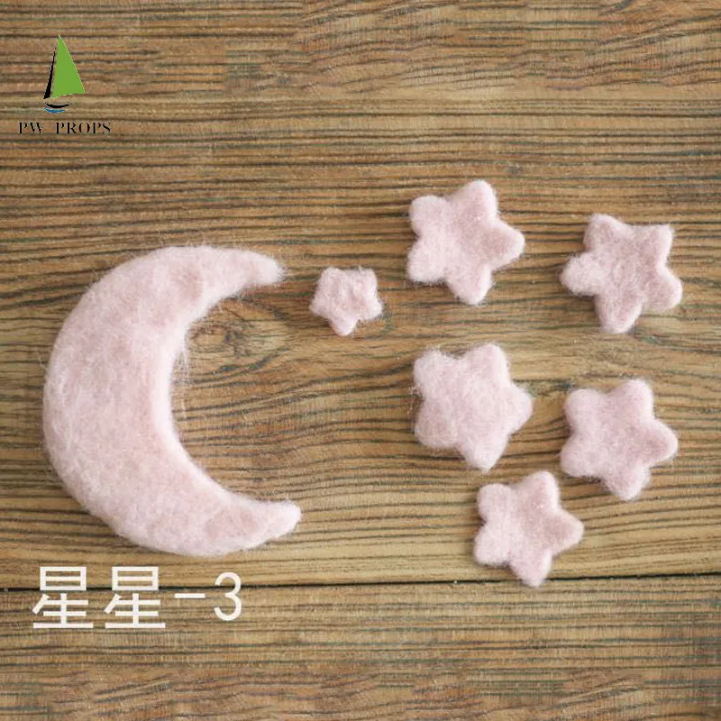 Accesorios de fotografía para recién nacido, hecho a mano fieltro de lana, Estrella y Luna, joyería de bebé hecha a mano, decoración de fiesta en casa, 5 piezas por juego