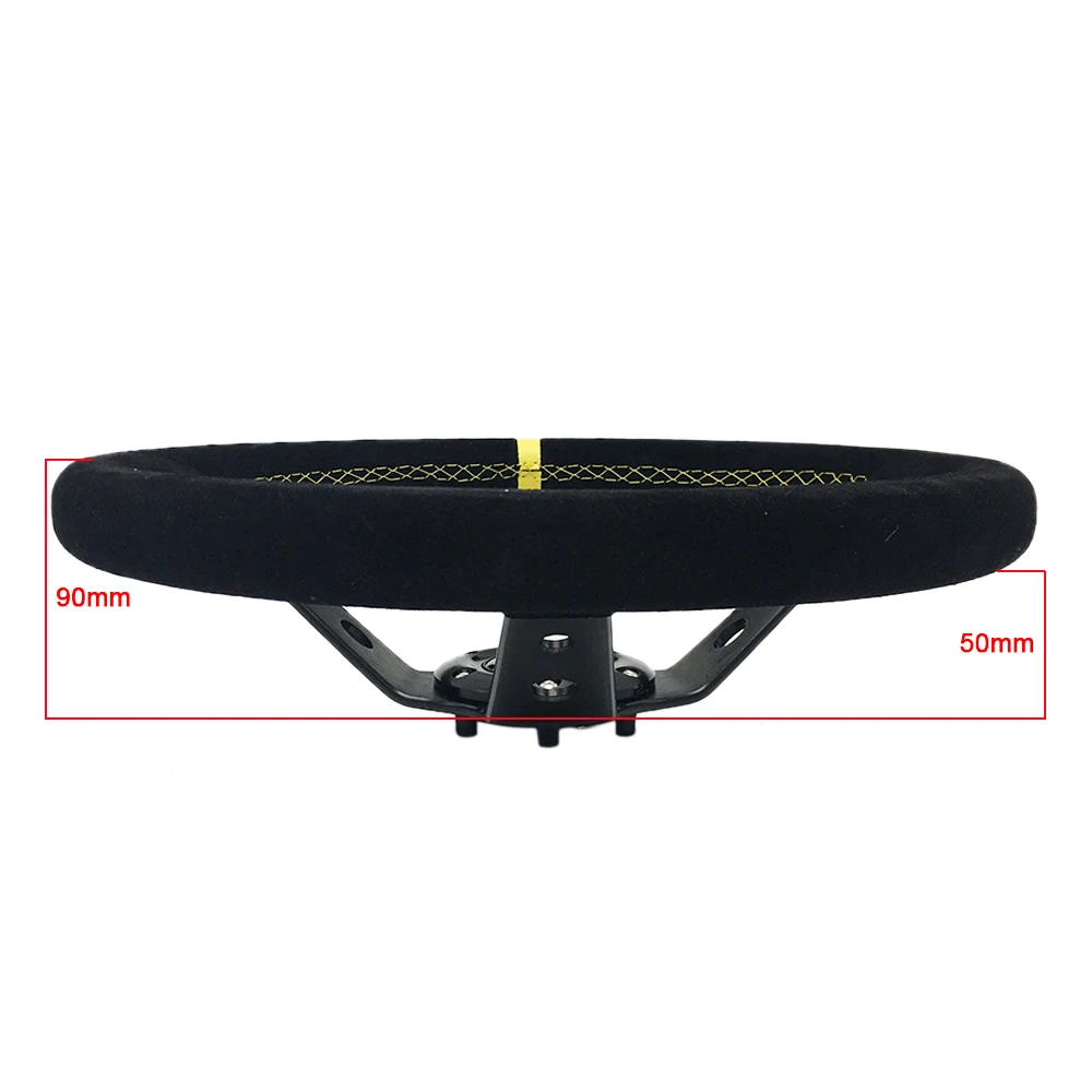Volante Deportivo de 14 Pulgadas (350mm) de Cuero Suede Profundo para Drifting con Botón de Claxon y 6 Orificios, Negro y Azul