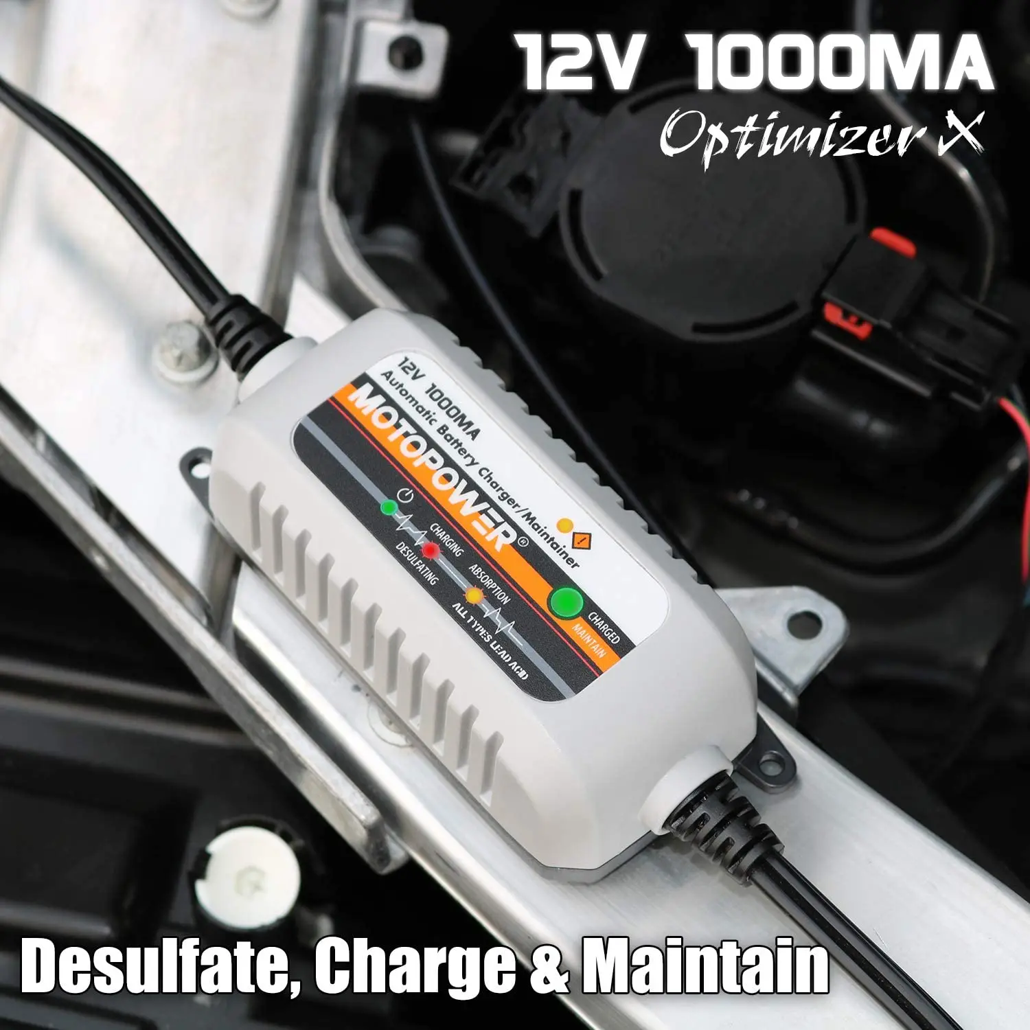 MOTOPOWER MP00205B 12V 1000mA Cargador/Mantenedor de batería completamente automático