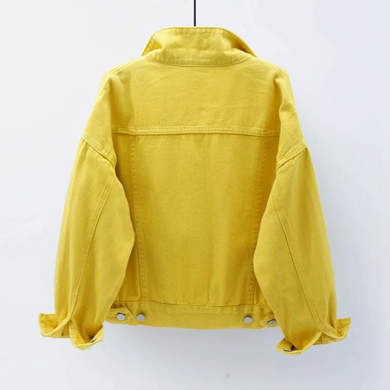 Abrigo vaquero liso corto para mujer, chaqueta vaquera holgada para primavera y otoño, prendas de vestir informales para estudiantes moradas, blanco, rosa, amarillo, rojo y negro