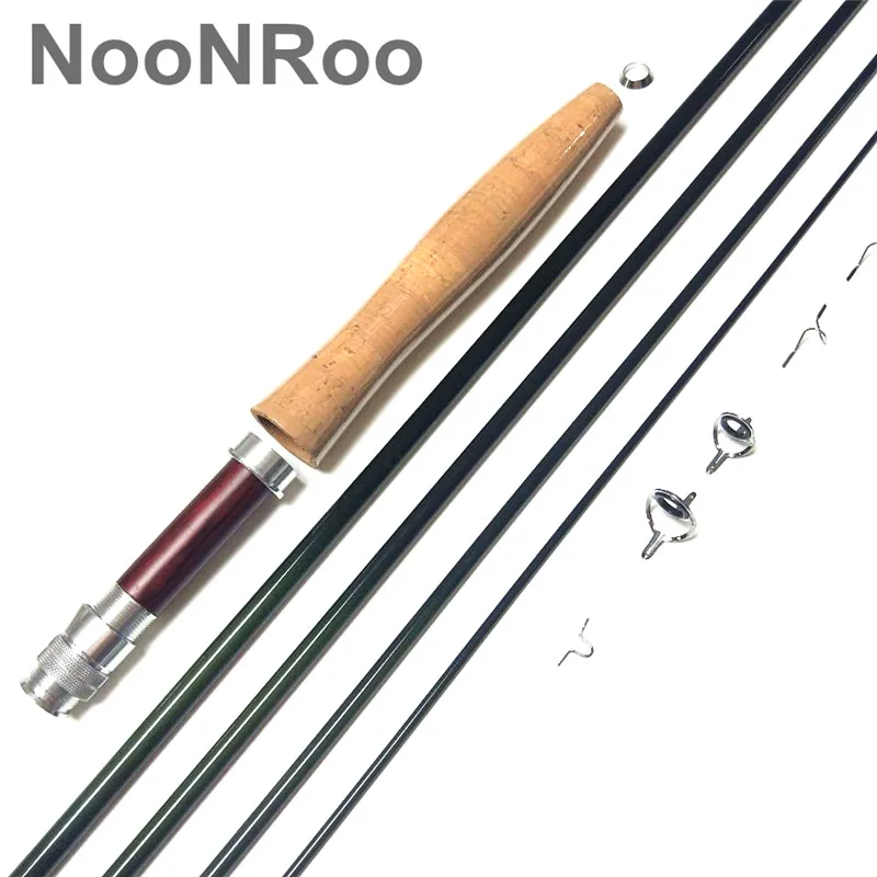 NooNRoo IM8 8 pies 6 pulgadas 4 piezas 1wt Kit DIY de caña de mosca de acción rápida con mango de corcho de grado A Combo de caña de pesca con mosca