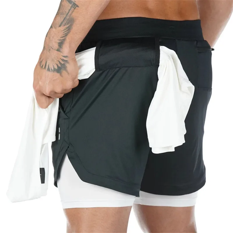 Pantalones cortos de verano para correr, modelo 2 en 1, para hombre, ideales para hacer ejercicio, correr, entrenar y secarse rápidamente. Pantalones cortos deportivos para hombre, para el gimnasio.